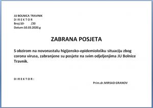 ZABRANA POSJETA U BOLNICI TRAVNIK